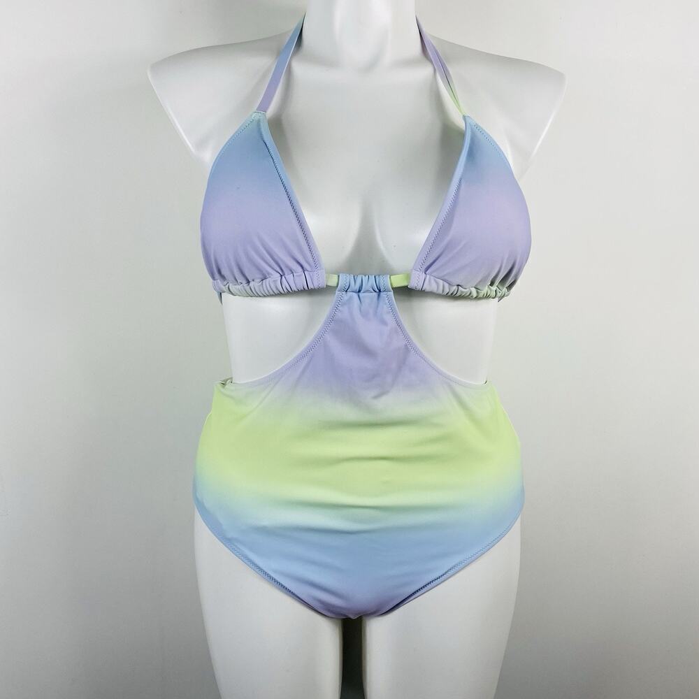 Aerie Size XL Ombre One Piece Cheeky Halter Swimsuit Purple Green